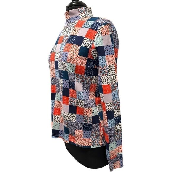 LAND’S End Vintage Patchwork Floral Mock Turtleneck Sz S - Picture 4 of 11